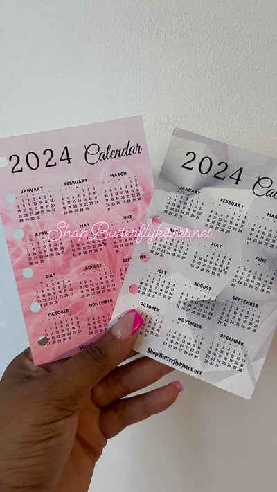 2024 Year at a glance calendar insert