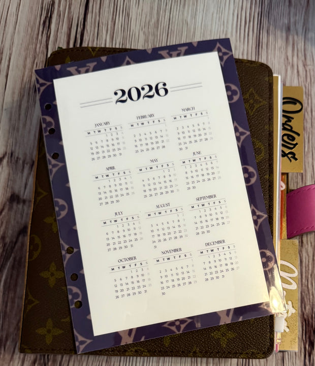 Laminated custom 2026 Planner Calendar (Year at a glance)