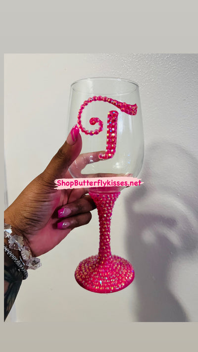 Personalized Rhinestone initial wineglass