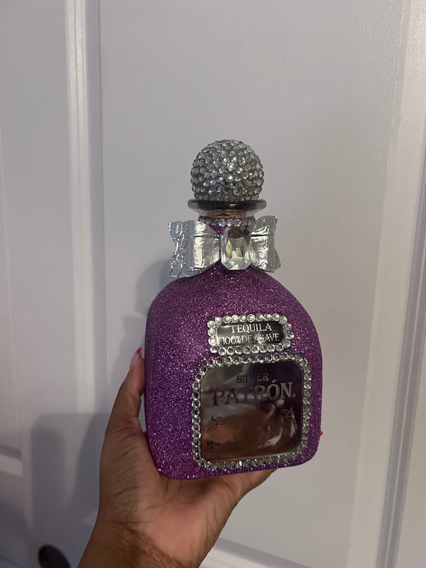 EMPTY PATRON GLITTER/RHINESTONE 750 ML BOTTLE W/BOW