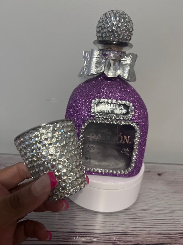 EMPTY PATRON GLITTER/RHINESTONE 750 ML BOTTLE W/BOW