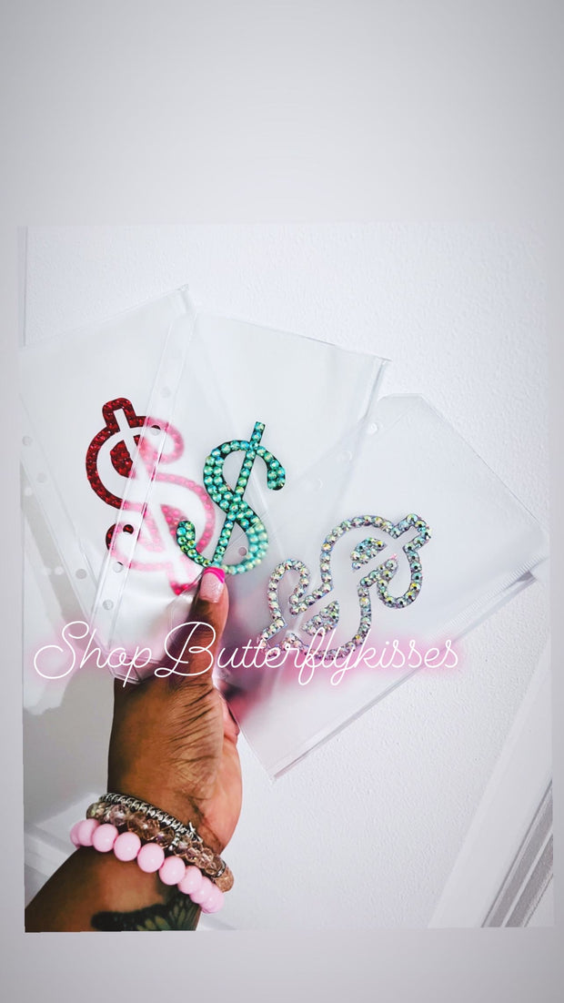 Blinged Dollar Sign Zipper Cash Envelope