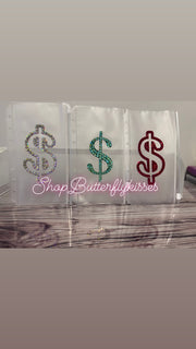 Blinged Dollar Sign Zipper Cash Envelope